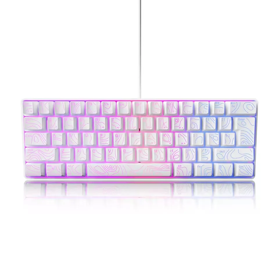 Ultra-compact 60% wired gaming keyboard featuring dynamic RGB illumination and ergonomic contour keycaps.